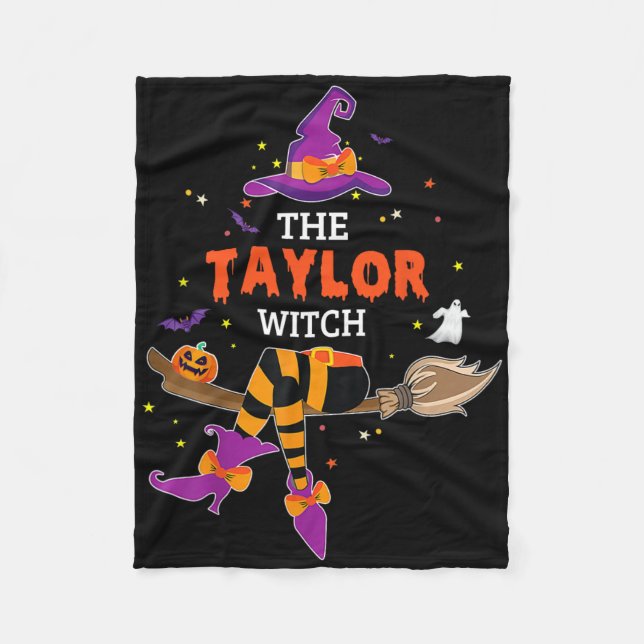 The Taylor Witch Hat Halloween Ghost Surname First Fleece Blanket (Front)