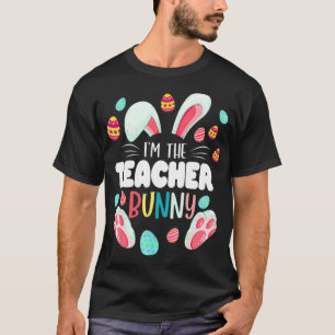 The Teacher Bunny Hoppy Happy Easter Day Eggs Crew T-Shirt