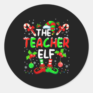 The Teacher Elf Costume Pajamas Pjs Christmas Xmas Classic Round Sticker