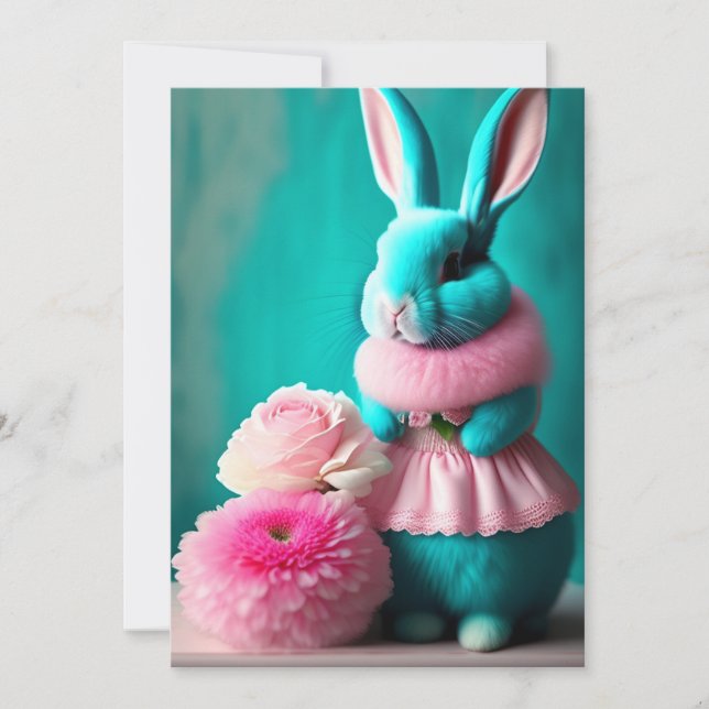 The Teal Bunny Portrait Easter Card (Front)