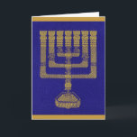 The Temple Menorah greeting card<br><div class="desc">This greeting card features a print of an original embroidery of the Lampstand (menorah) found in the ancient Temple in Jerusalem. Embedded in the embroidery design is text, in Hebrew letters, from Exodus 25:35, describing the fashioning of the Lampstand by Temple artisans. Proceeds from the sale of this card benefit...</div>