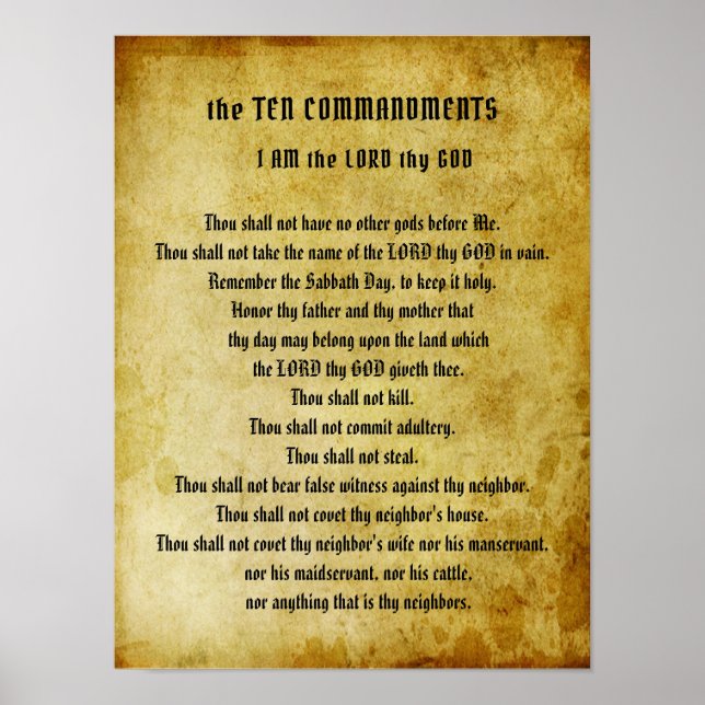 The Ten Commandments Vintage Faux Parchment  Poster (Front)