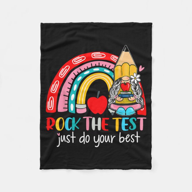 The Test Funny Teacher Testing Day Rainbow Gnomes  Fleece Blanket (Front)