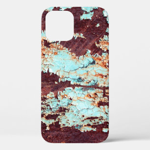 The texture of a rusty iron and a blue strongly pe iPhone 12 case