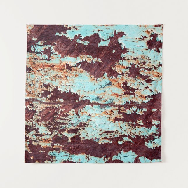 The texture of a rusty iron and a blue strongly pe tapestry (Front)