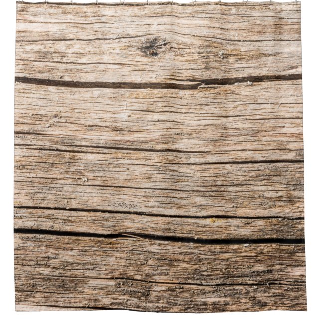 The texture of an old wooden log without bark with shower curtain (Front)