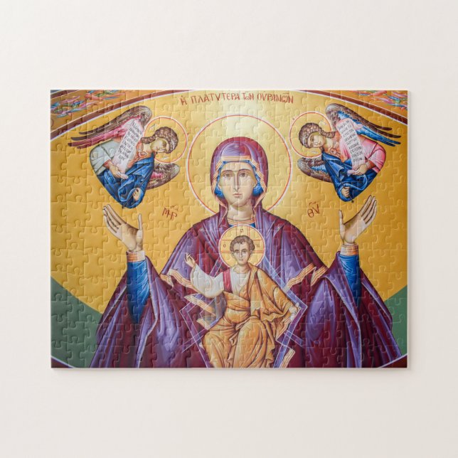 The Theotokos and Christ Child with Angels Icon  Jigsaw Puzzle (Horizontal)
