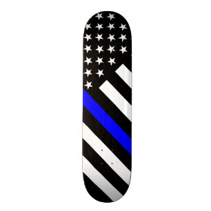 The Thin Blue Line Black and White US flag Skateboard