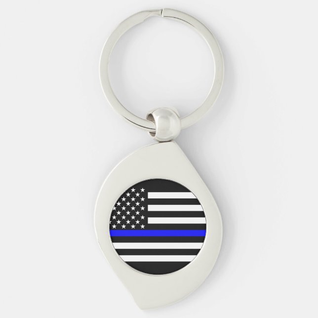 The Thin Blue Line Graphic Decor Display Key Ring (Front)