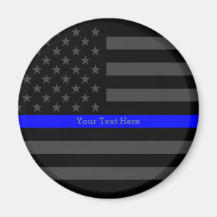 The Thin Blue Line Personalised Word Black US Flag Magnet
