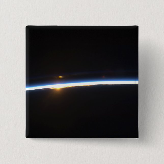 The thin line of Earth's atmosphere 15 Cm Square Badge (Front)