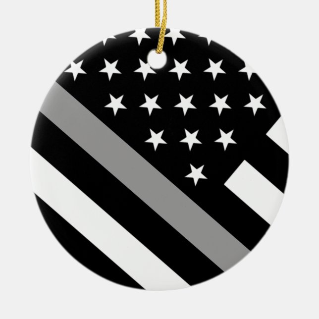 The Thin Silver Line Flag Ceramic Tree Decoration (Front)