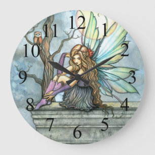 The Thinker Fairy and Owl Fantasy Art Clock