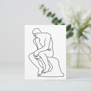 The thinker man statue line art, Inspired by Rodin Postcard