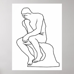 The thinker man statue line art, Inspired by Rodin Poster