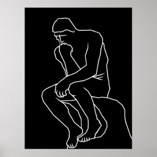 The thinker man statue line art, Inspired by Rodin Poster