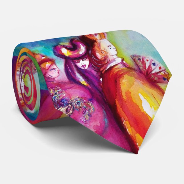 THE THIRD MASK  Venetian Masquerade Watercolor Nec Tie (Rolled)