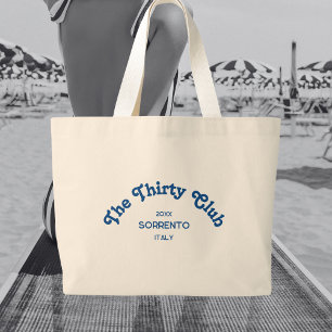 The Thirty Club Retro Blue Custom Crest Large Tote Bag