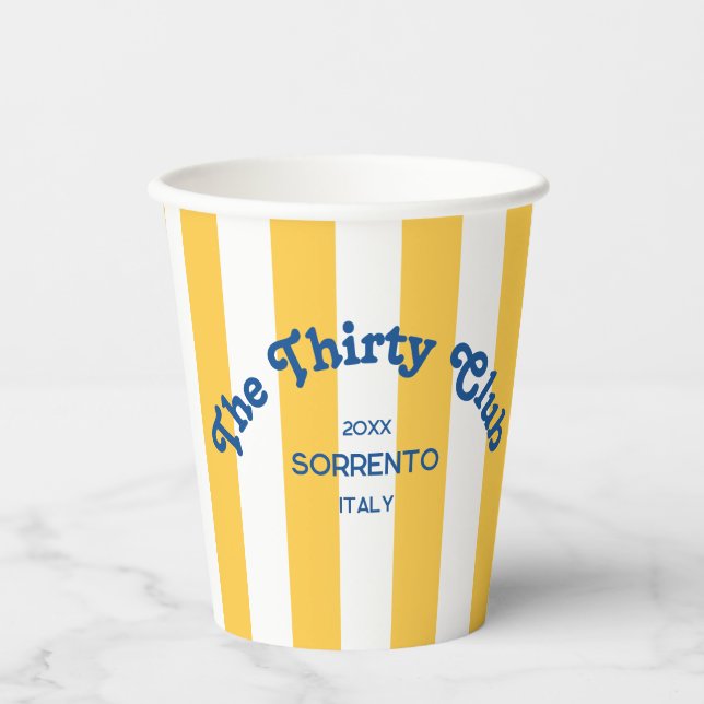 The Thirty Club Yellow Beach Stripe 30th Birthday  Paper Cups (Front)