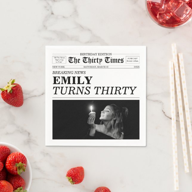 The Thirty Times Newspaper 30th Birthday Napkin (Insitu)