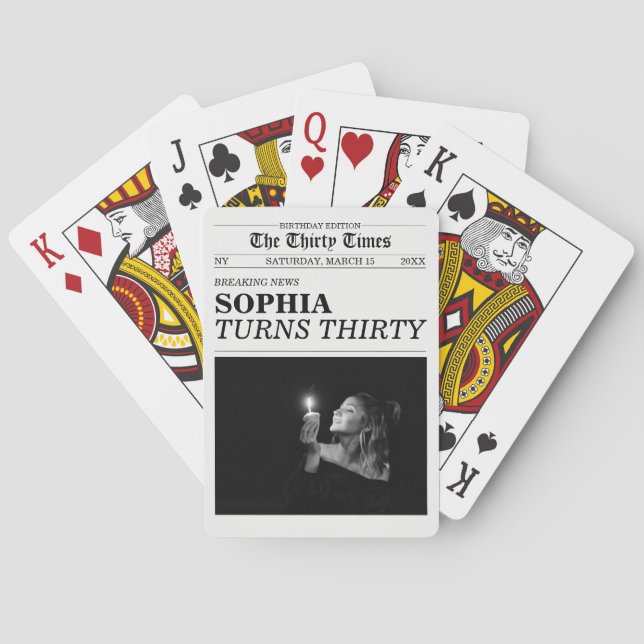 The Thirty Times Newspaper 30th Birthday Party Playing Cards (Back)