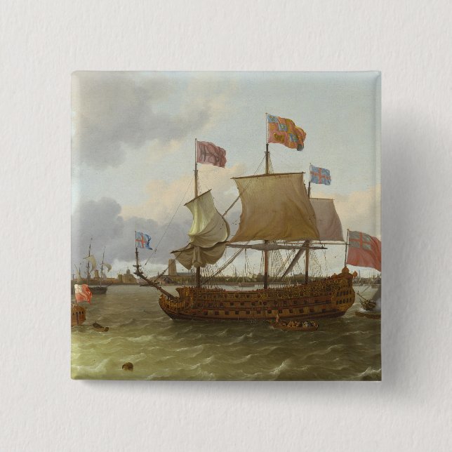 The Three-Master 'Britannia' in Rotterdam, 1698 15 Cm Square Badge (Front)