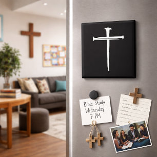 The Three Nails White Cross Christian Magnet