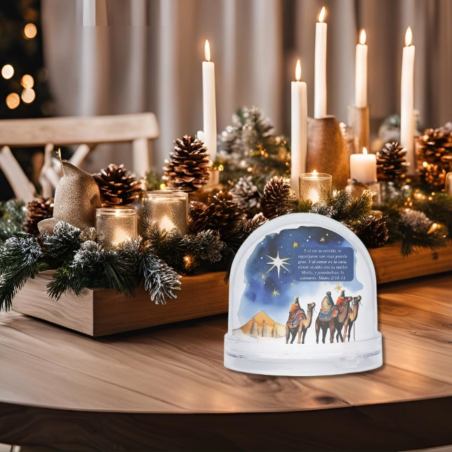 The Three Wise Men Matt. 2:10-11 Bible Verse Snowglobe (Spanish Bible Christmas verse Matthew 2, personalized Snow Globe. Cpn Jesus en el camino)