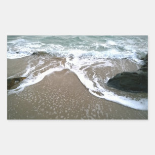 The Tide Washing Ashore Over the Rocks Rectangular Sticker