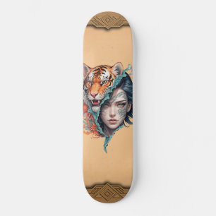 The tiger and the woman, strength and grace. skateboard