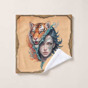 The tiger and the woman, strength and grace. wash cloth
