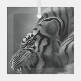 The Tiger Black and White  Glass Tree Decoration