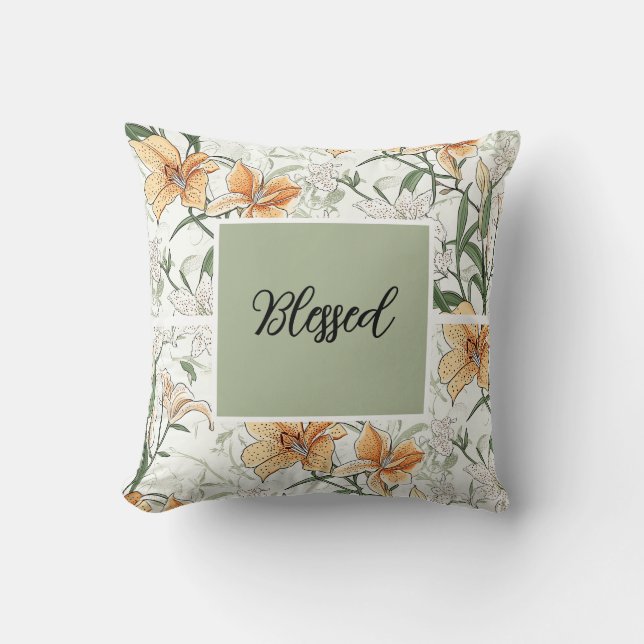 The Tiger Lilies, soft green,  Cushion (Front)