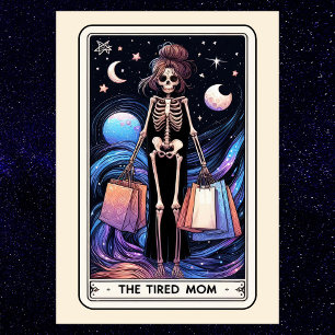 The Tired Mom Tarot Shopping Skeleton Funny Mother Postcard