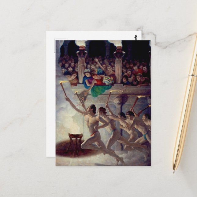 The Torch Race, Grecian Olympics by N. C. Wyeth Postcard (Front/Back In Situ)
