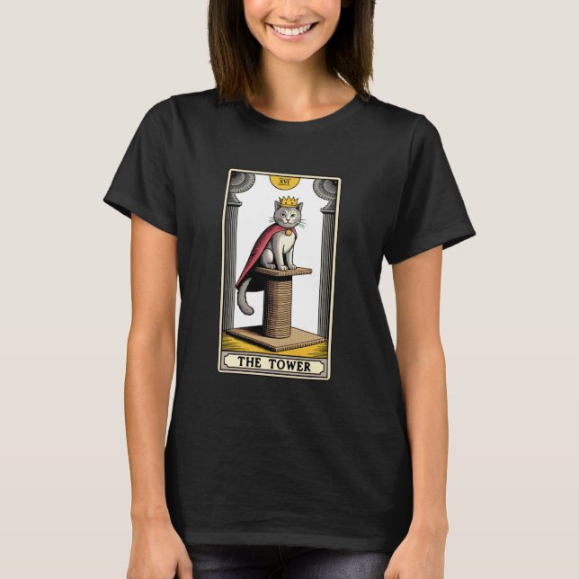 The Tower Cat Tarot Card Cat Scratching Post Tree  T-Shirt (Front)
