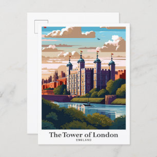 The Tower of London Vintage Travel Illustration Postcard