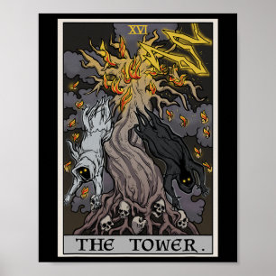 The Tower Tarot Card Halloween Tree Of Life Gothic Poster