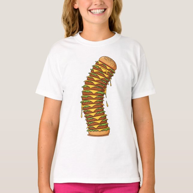 The Towering Leaning Cheeseburger Stack Kids T-Shirt (Front)