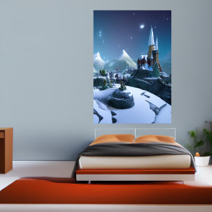 The town in the mountain   AI Art  Poster