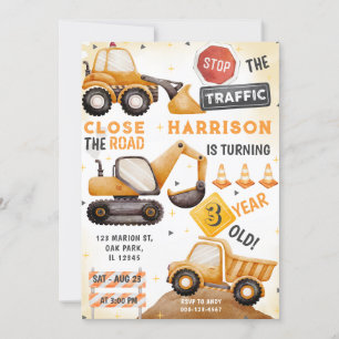 The Traffic Construction Dump Truck Birthday  Invitation
