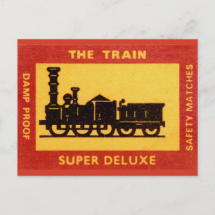 The Train Vintage Match Label Postcard