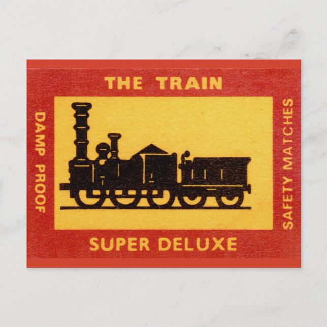 The Train Vintage Match Label Postcard (Front)
