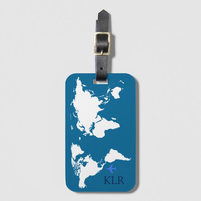 the traveller, map with personalised initials luggage tag (Front Vertical)