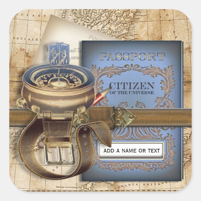 The Traveller Personalised Square Sticker (Front)