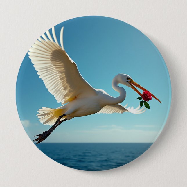 The travelling bird 10 cm round badge (Front)