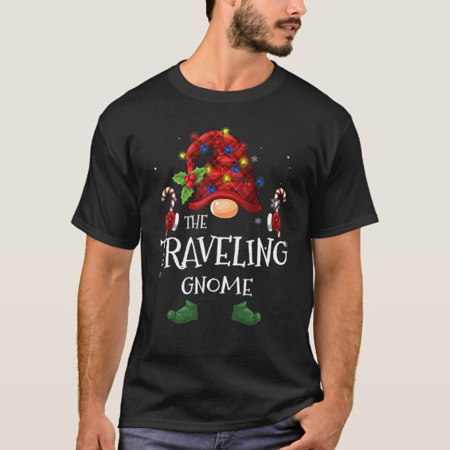 The Travelling Gnome Buffalo Plaid Christmas Tree  T-Shirt (Front)