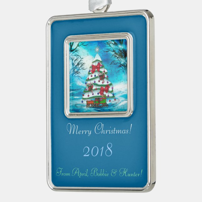 The Tree Christmas Folk Art PERSONALIZED Silver Plated Framed Ornament (Left)