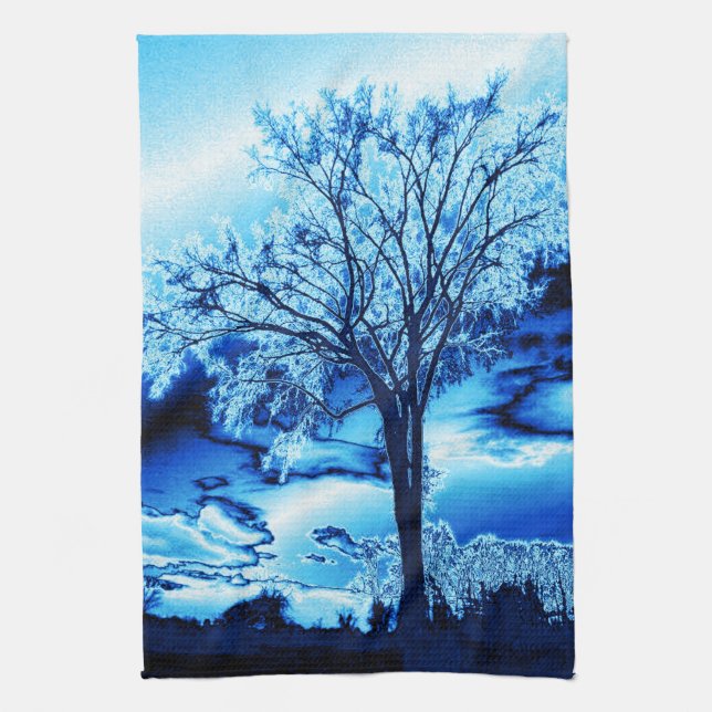 The Tree in Blue Ice Kitchen Towel (Vertical)