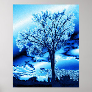 The Tree in Ice Blue Poster